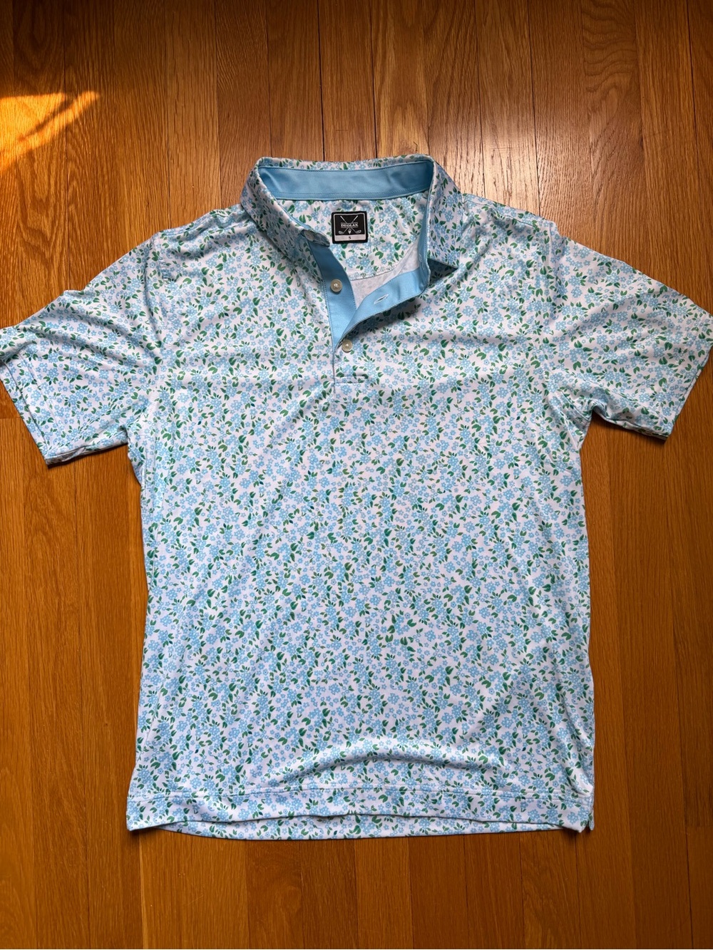Men's Deolax Light Blue Floral Short-Sleeve Polo Shirt Size Small